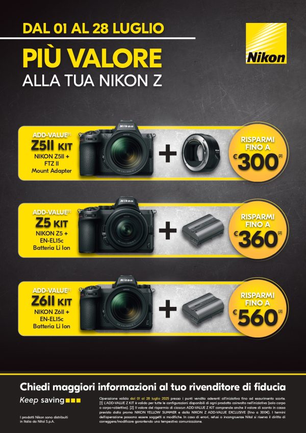 NIKON PROMO "PIU' VALORE" Z5 II - Z6 II valida fino al 28 Luglio